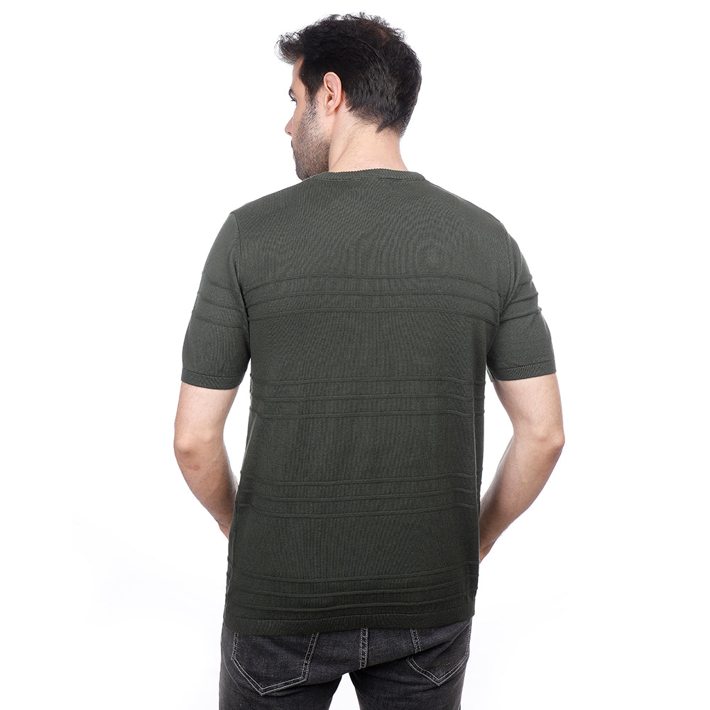 Coup Men Plain Woven T-Shirt With Round Neck