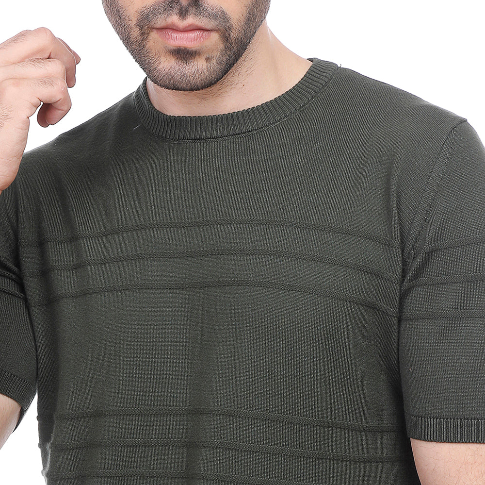 Coup Men Plain Woven T-Shirt With Round Neck