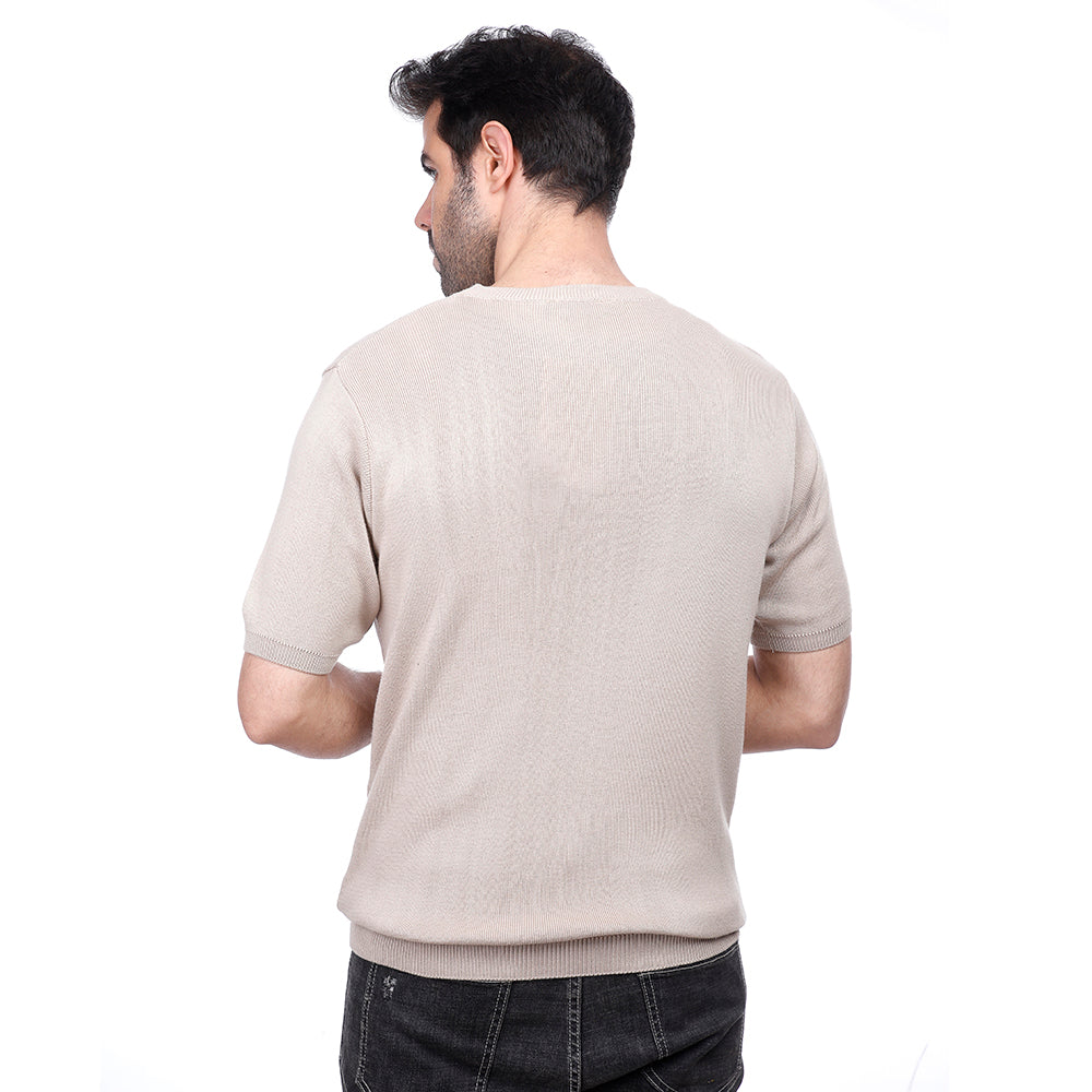 Coup Men Plain Woven T-Shirt With Round Neck