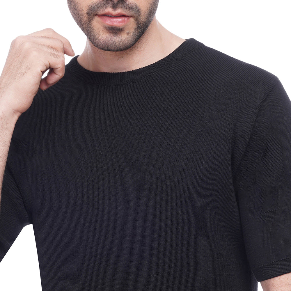 Coup Men Plain Woven T-Shirt With Round Neck