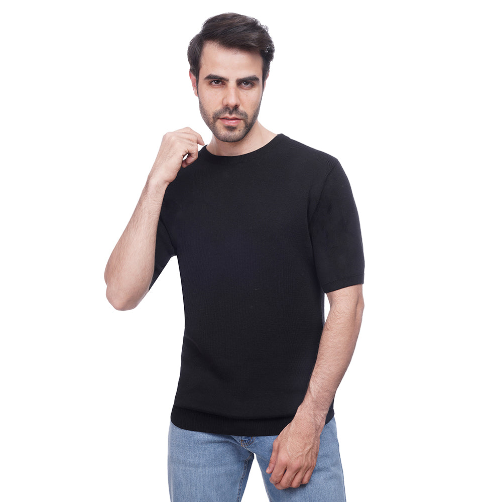 Coup Men Plain Woven T-Shirt With Round Neck