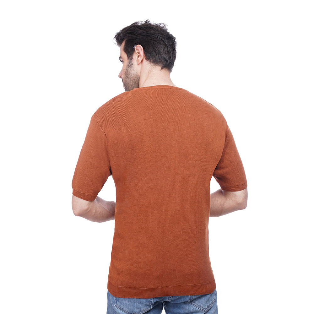 Coup Men Plain Woven T-Shirt With Round Neck
