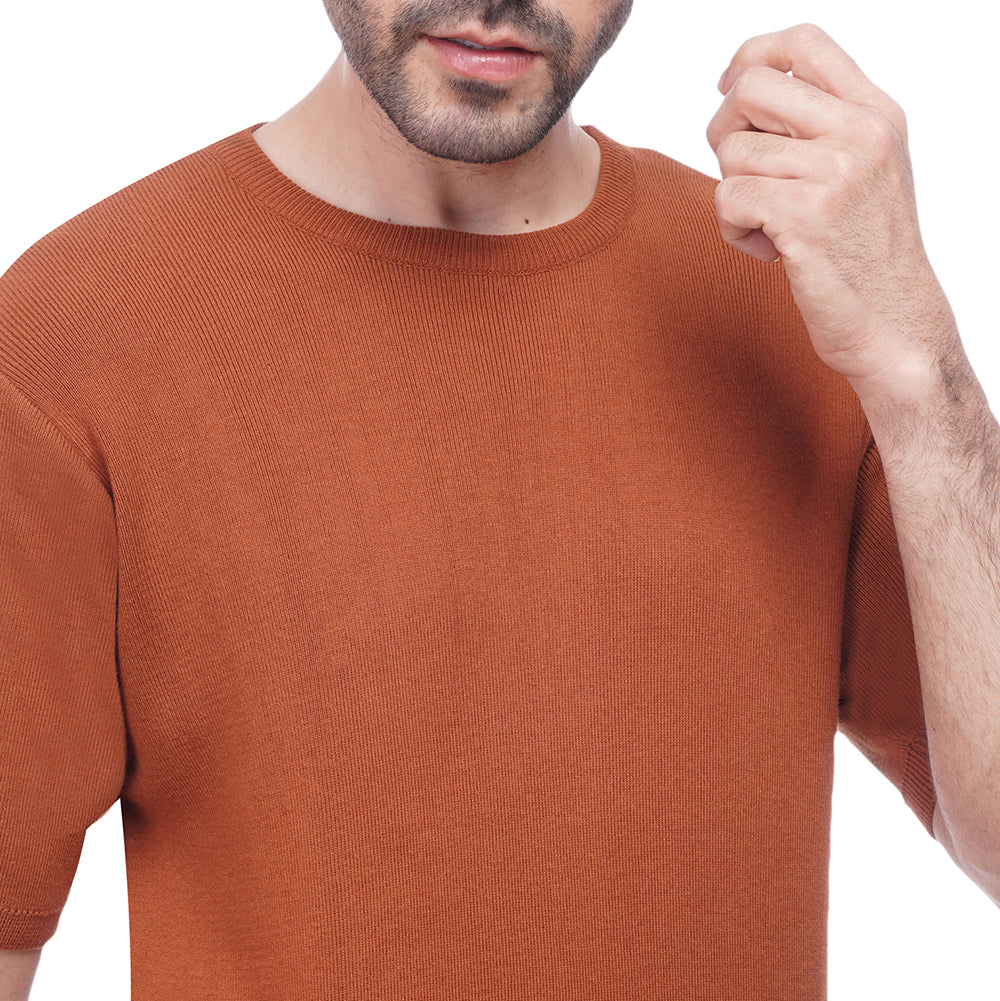 Coup Men Plain Woven T-Shirt With Round Neck