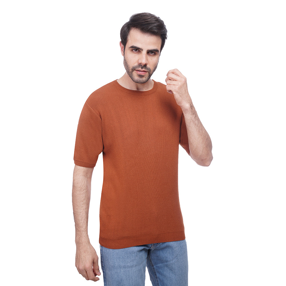Coup Men Plain Woven T-Shirt With Round Neck