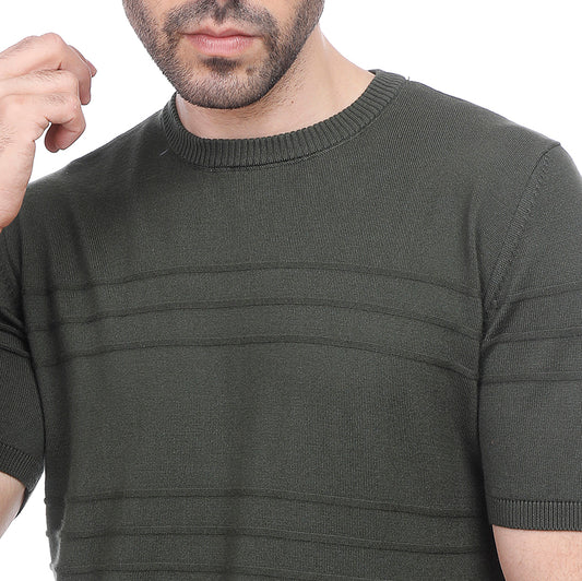 Coup Men Plain Woven T-Shirt With Round Neck