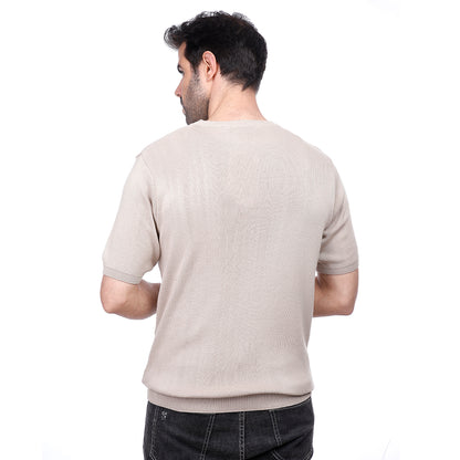 Coup Men Plain Woven T-Shirt With Round Neck