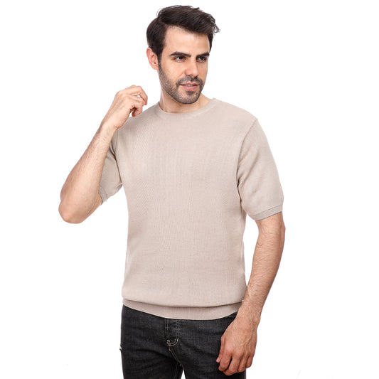 Coup Men Plain Woven T-Shirt With Round Neck