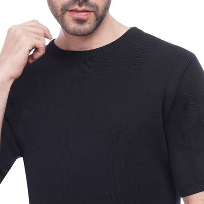 Coup Men Plain Woven T-Shirt With Round Neck