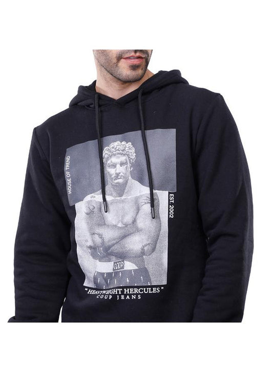 Coup Men Hooded Roman Print Sweatshirt With Long Sleeves 1600267 2XL - Black