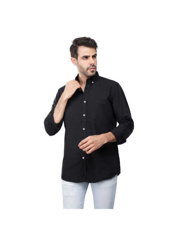1200341-BLACK-MAIN Coup Men Solid Oxford Shirt With Long Sleeves - الصورة 1