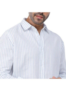 ⁦Coup Men Vertical Stripe Linen Button Down Shirt⁩ - الصورة ⁦2⁩